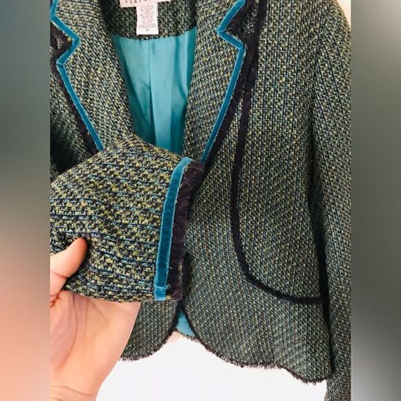Versailles | blue mix textured jacket blazer with fringe | size 14 - Picture 5 of 7